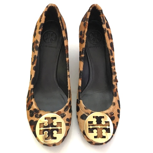 TORY BURCH Sally Wedge Leopard Print Calf Pony Hair Heels Shoes Women’s Size 9 - Picture 1 of 16